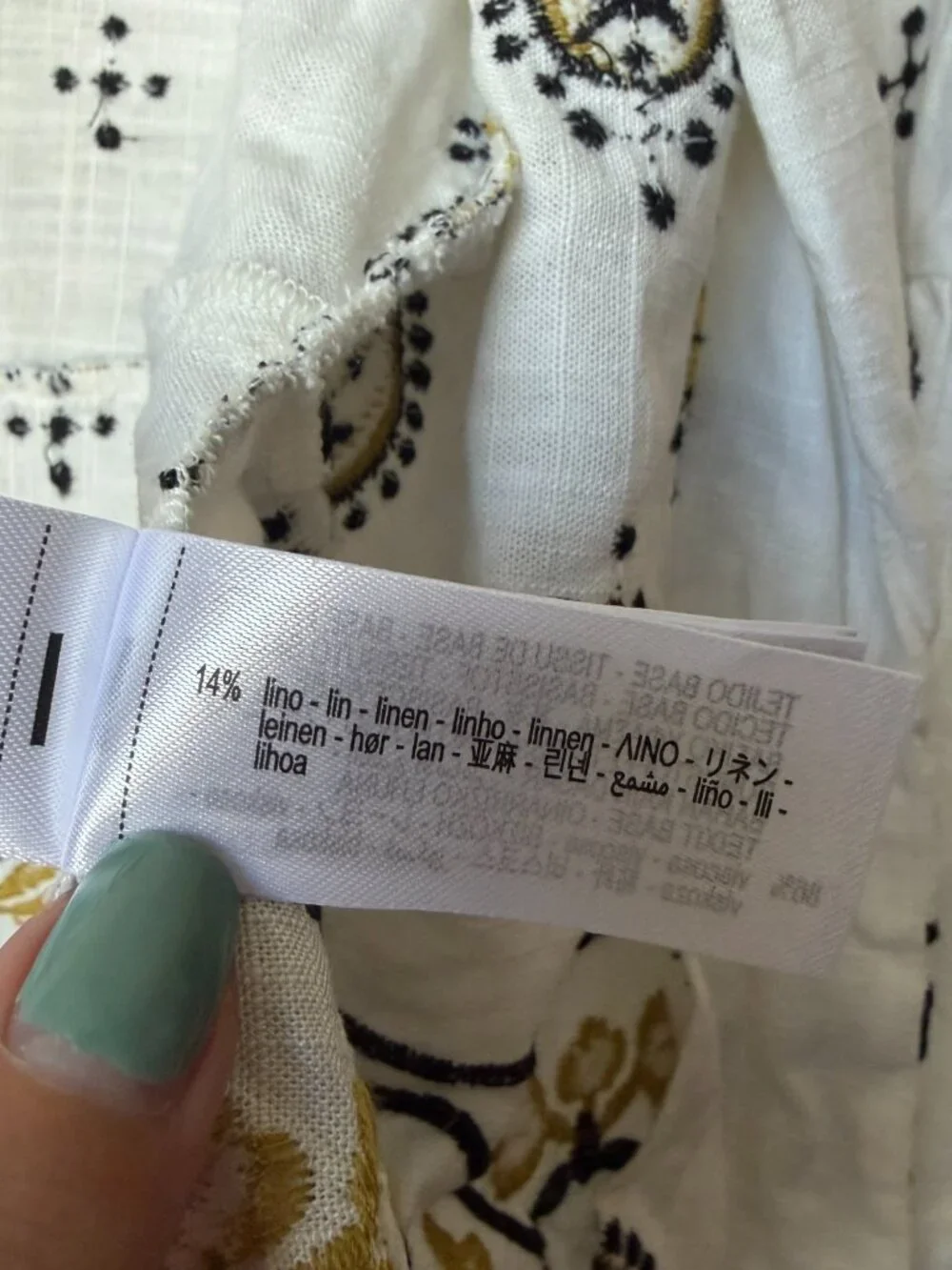 ZARA Embroidered White Yellow Black Linen Blend Matching Set